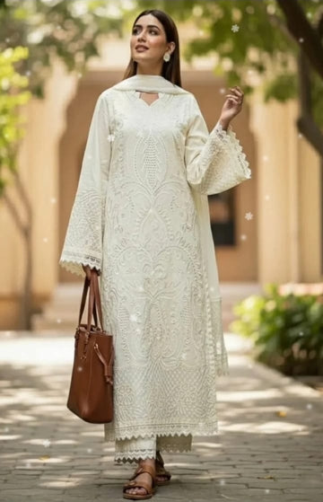 3 piece unstitched embroided lawn