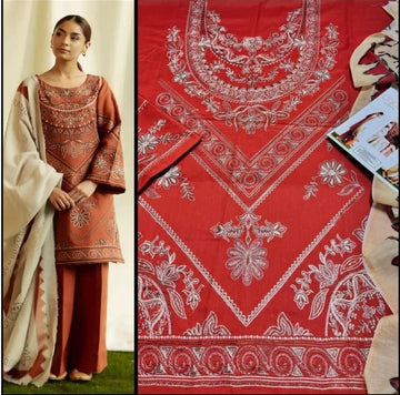 3 piece unstitched embroided lawn